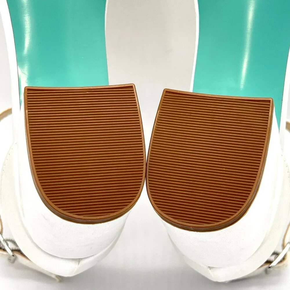 Betsey Johnson Size 8 Mel‎ Ivory White Satin Jeweled Heels Dress Sandals Shoes